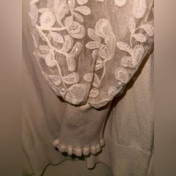 SIANI CRÈME SWEATER LACE, BEADED BALLOON SLEEVES - Size MED- NWT - Picture 6 of 15